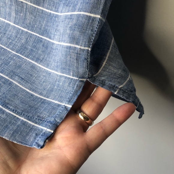 Garnet Hill 100% Linen V-Neck Boxy Tee Short Sleeve Cropped Striped Minimalist L - Picture 6 of 11